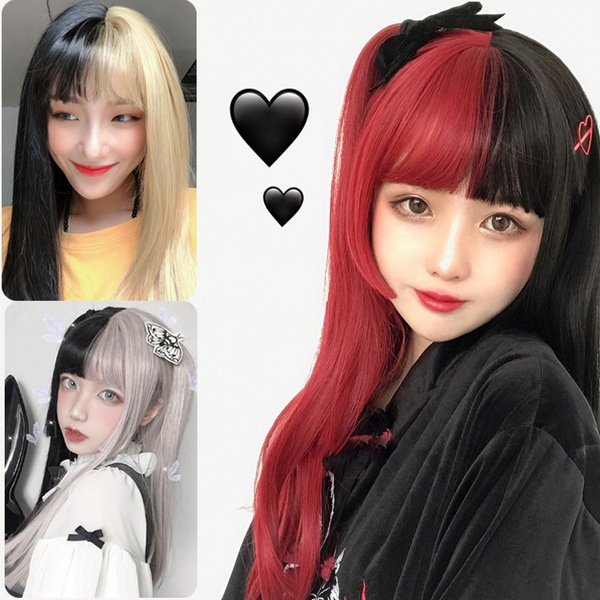 5 Style 65cm Cosplay Wigs Women Girls Long Straight Wigs Black Red Blonde Pink Halloween Wigs with Bangs Japan Comic Hair Halloween Party Nightclub