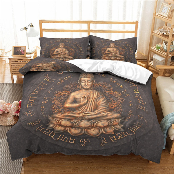 Luxury 3D Buddha Print 2/3Pcs Comfortable Duvet Cover PillowCase