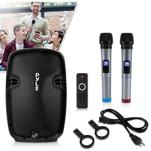 Pyle Portable Bluetooth PA Loud Speaker Karaoke System w/Wireless Mics ...