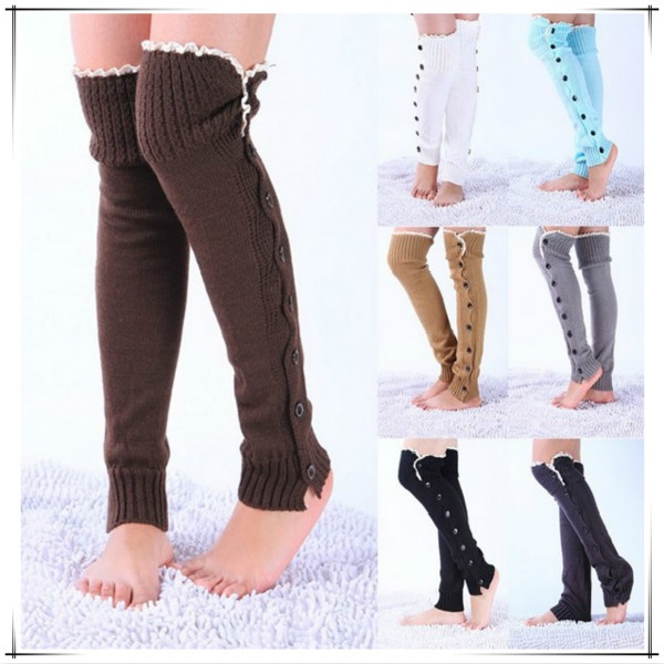 Solid Color Knit Boot Leg Warmers Knee High Stockings Leggings