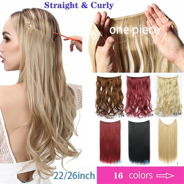 22/26inch Long Straight/curly Elastic Hidden No Clips Wire In Hair ...