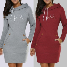 slim dress, hooded, Winter, Sleeve