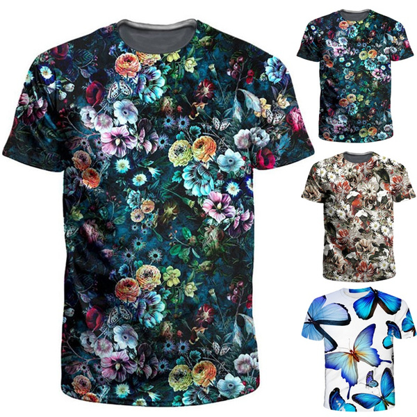 Summer New Fashion Men Flowers Butterflies graphic t shirts 3D