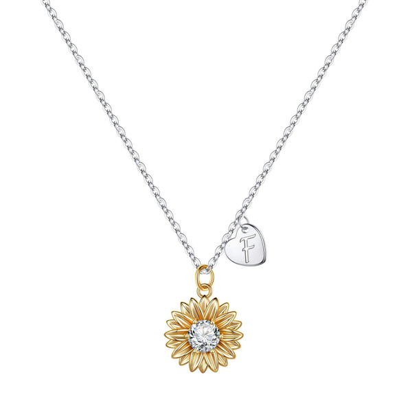 MONOZO Initial Sunflower Necklace for Women Girls 14k Gold Plated Sunflower Necklace Pendant CZ Heart Letter Initial Necklace You are My Sunshine Gifts Sunflower Jewelry for Girls 