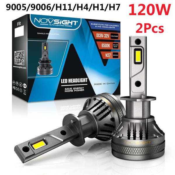 Newest Upgrade Novsight 2Pcs Car LED Headlight 120W 22000LM A Pair Car  Light Bulb Plug&Play 6500K Auto Car Headlights Kit 9005/9006/H11/H4/H1/H7