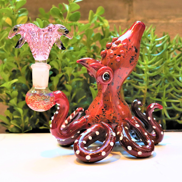 8" BROWN OCTOPUS WATER  PIPE COLLECTIBLE TOBACCO GLASS SMOKING BOWL HAND PIPES 