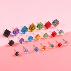 cube, Jewelry, Crystal, Stud Earring