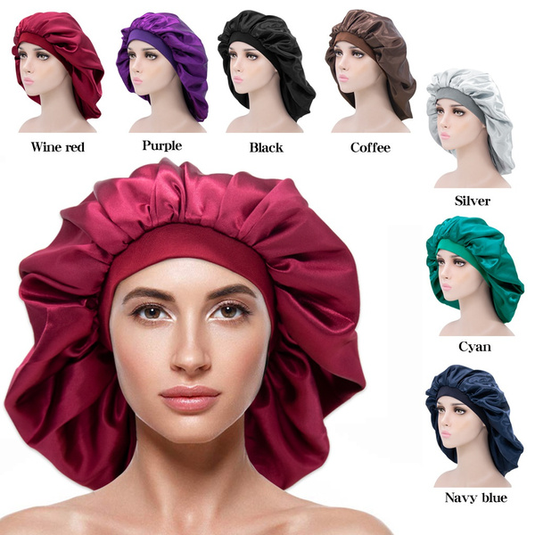 7 Color Sleeping Caps Womens Satin Solid Wide Brimmed High Elastic Sleeping Hat Night Sleep Cap