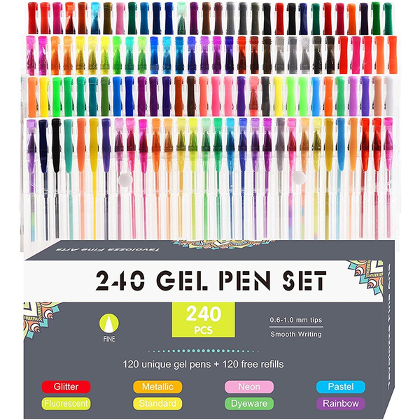 240 Gel Pens Set Pen Glitter Neon Metallic Color Art Coloring Books Colors Craft 
