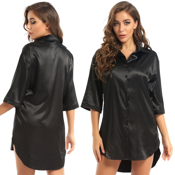Women's Satin Silk Nightshirt Sleep 