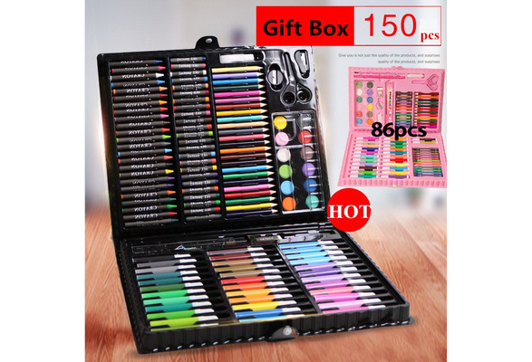 Kawaii 9/86/150PCS/Box Art Drawing Tool Set with Watercolor Pen Crayons-Oil  Pastel Pencils Palette Paintings Art School Supplies Stationery Gifts