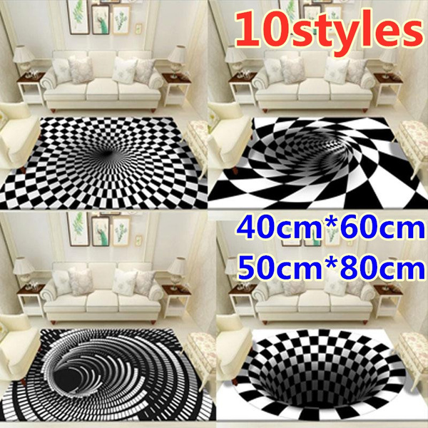 3D Carpet Round Black White Grid Vortex Bottomless Hole Carpet Swirl ...