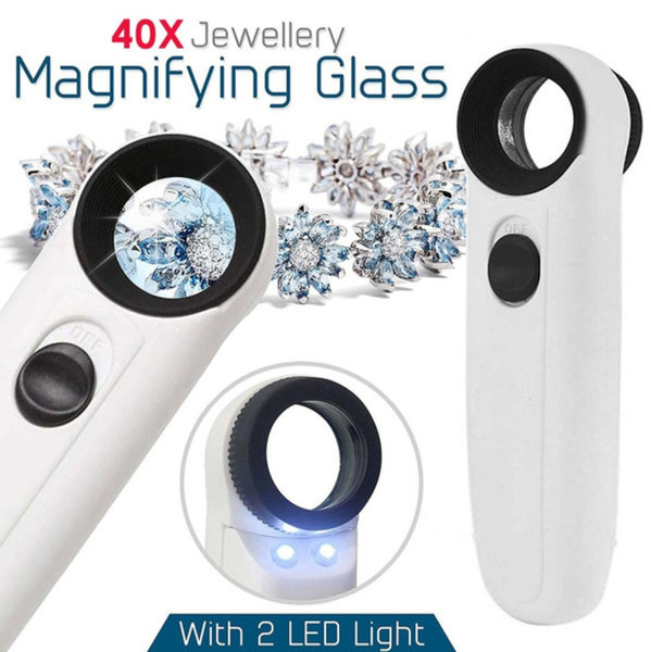 HD 40X Handheld Jewelry Loupe Magnifier Magnifying Glass Mirror With 2 Led  Light Magnifier Reading Magnifying Glass Loupe