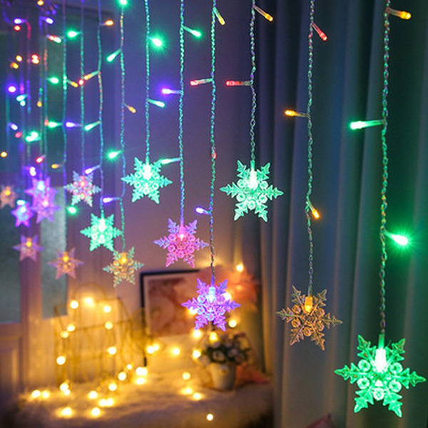 New LED 3 Colors Christmas Curtain Lights Snowflake String lights LED ...