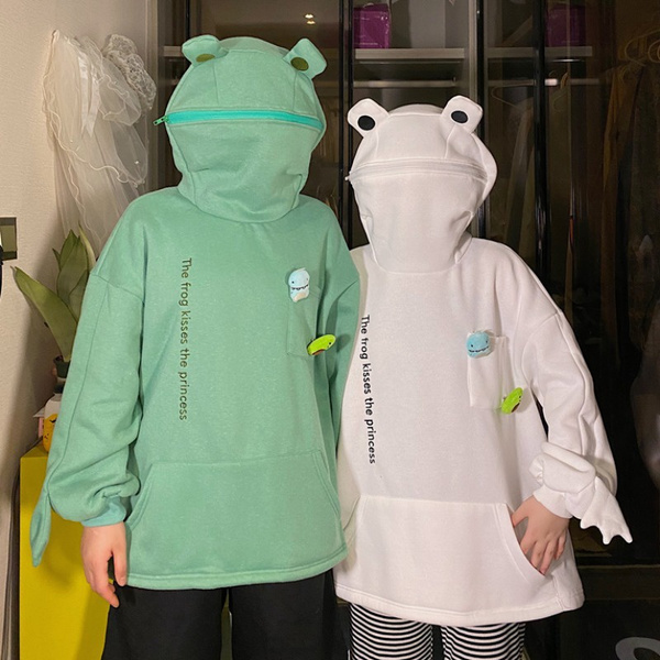 Fleece Hoodies Frog Hoodie Winter Warm Thick Loose Oversized