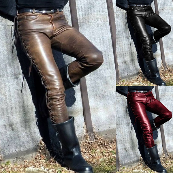 mens distressed leather pants