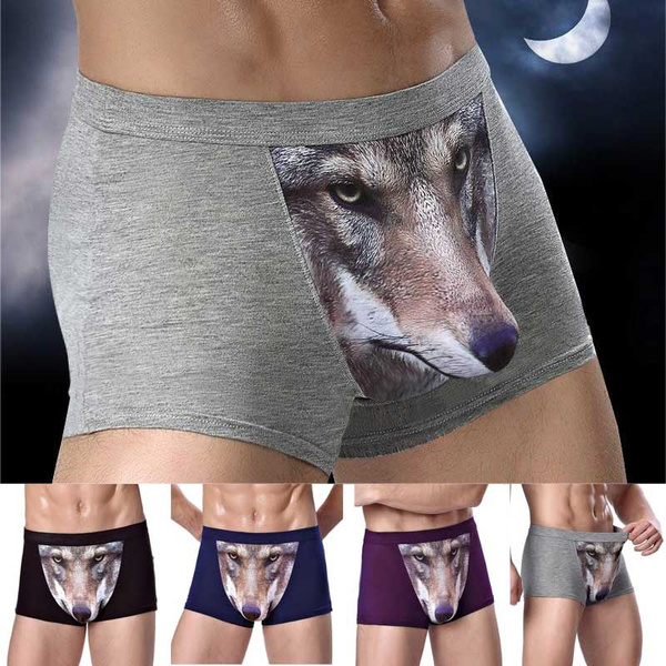Large Size L-3XL Men's Comfortable Underwear Funny Wolf Print Briefs Boxers