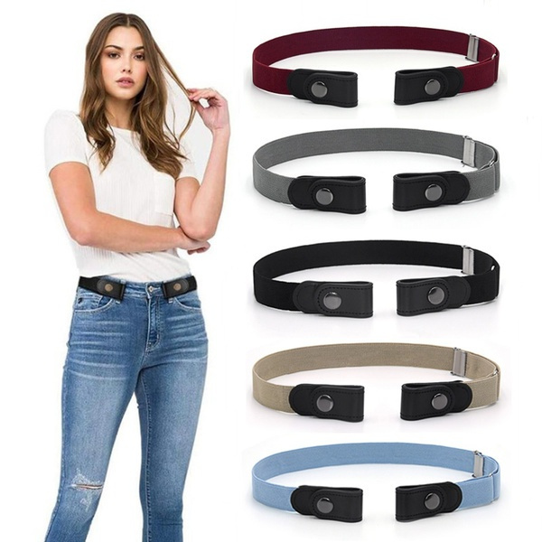 No Buckle Stretch Belt Women and Men, Invisible Adjustable Elastic Buckle  Free Belt for Jeans