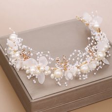 pearlhairband, golden, Flowers, crystalhairband