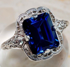 Blues, Sterling, crystal ring, 925 sterling silver