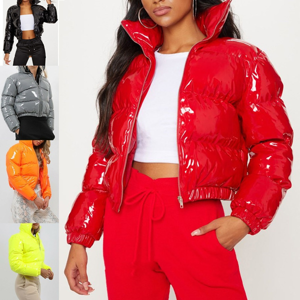 Red patent leather bubble clearance coat