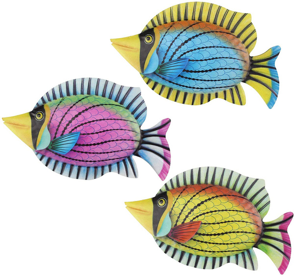 Metal Fish Wall Decor Art Set of 3 Sculpture Hanging for Pool Home ...