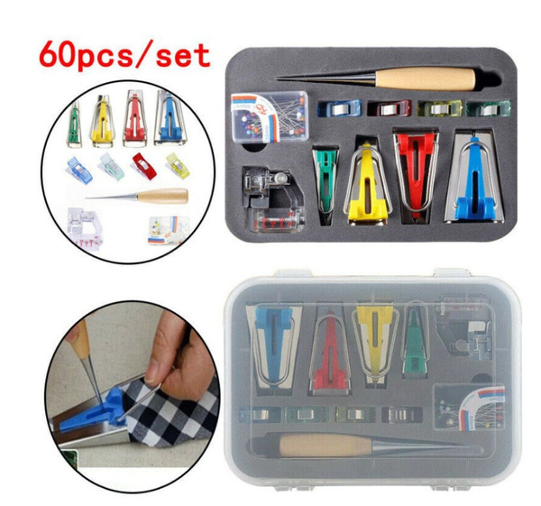 60PCS Fabric Bias Tape Maker Sewing Binding Quilting Tool Presser Foot Kit Craft 