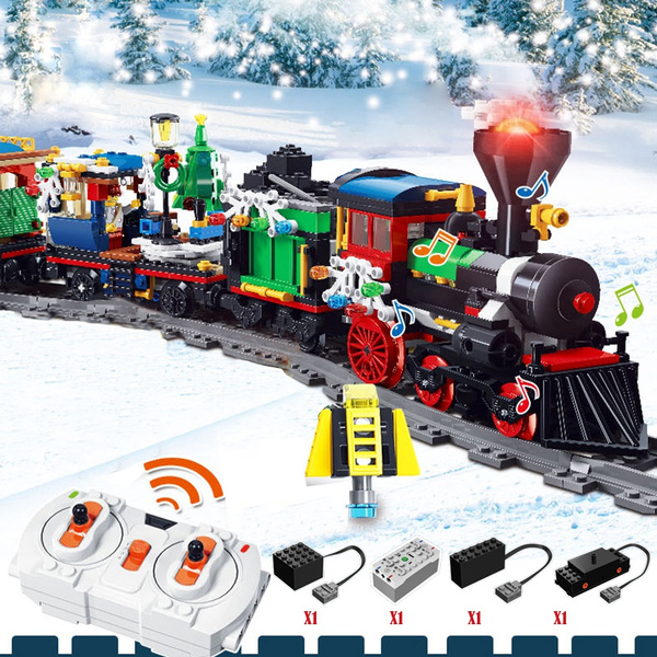 christmas tree train set with steam