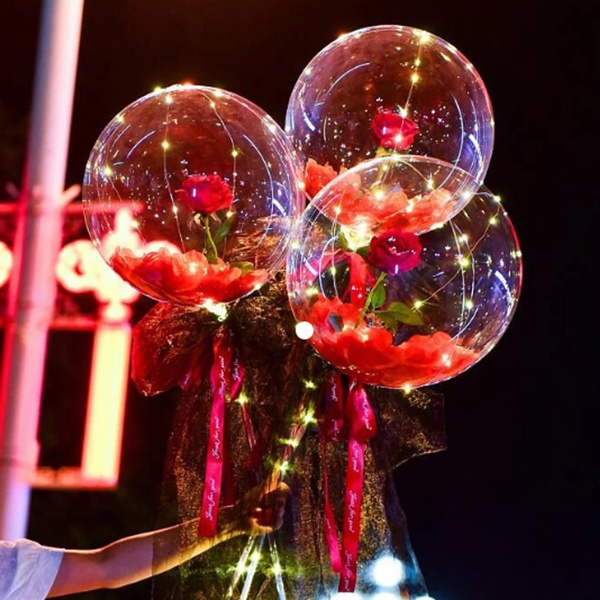 Handle Led Balloon with Sticks Luminous Transparent Rose Bouquet