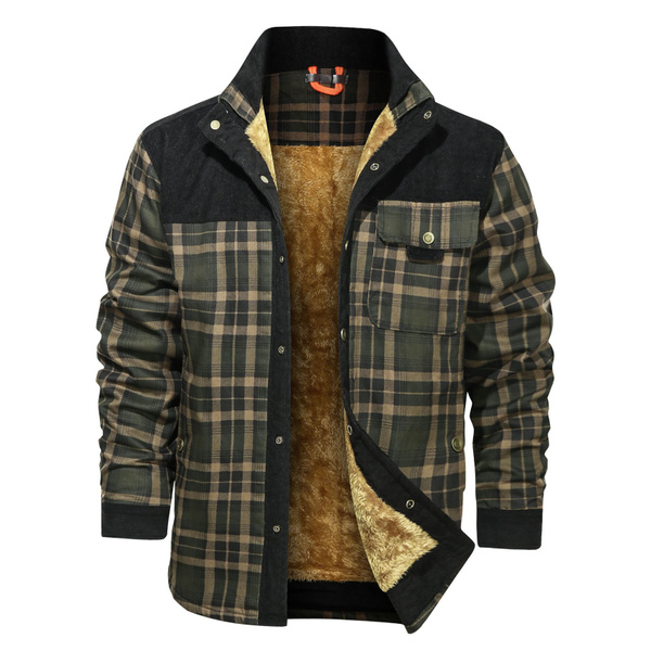 Jamickiki Autumn And Winter Fashion Mens Plaid Woolen Shirt Thickened