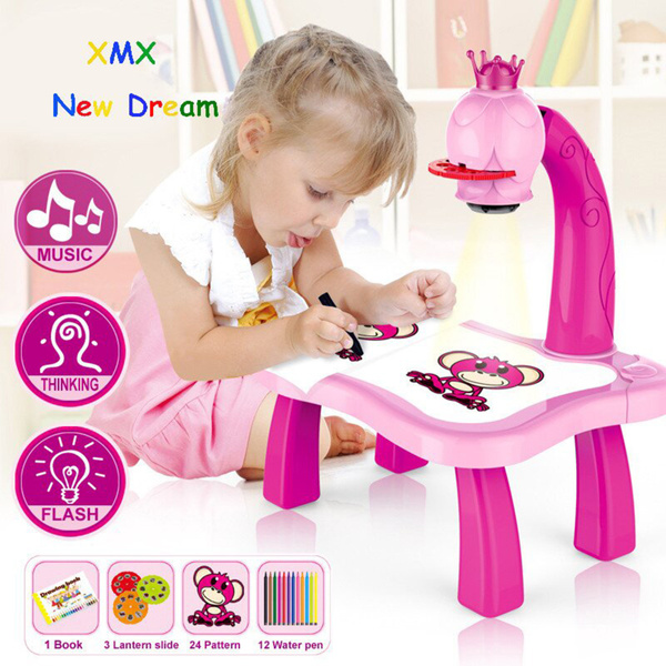 New Trace and Draw Projector Toy Kids Drawing Projector Table Child  Learning Desk with Smart Projector with Light Music