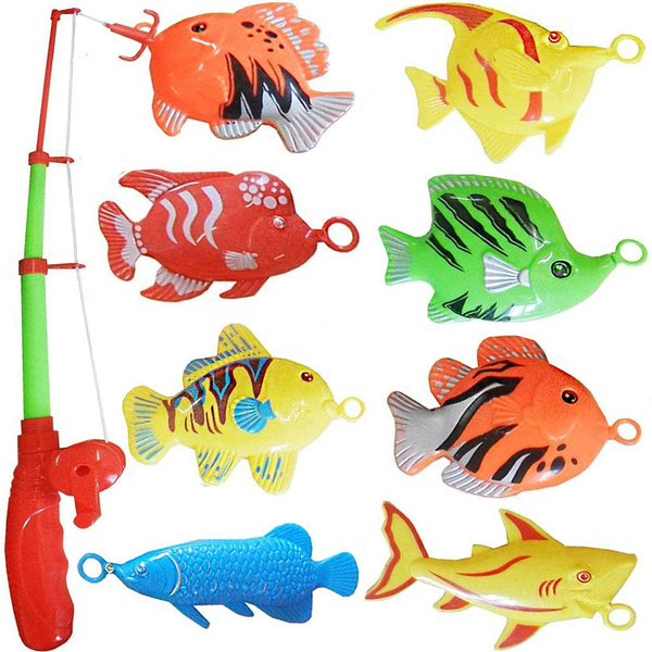 NiGHT LiONS TECH 9 Pcs Fishing Toy for Kids, Party Fishing Game with Toy  Fishing Pole 8 Fish, Bath Toy Beach Toy Set for 3 4 5 6 7 Year Old Boys  Girls