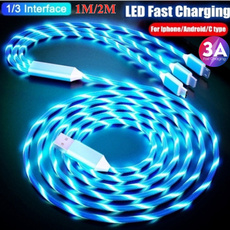 New Upgrade 1/2M LED Light USB Charger Cable 3 In 1 Fast Charging for Lightning Cable C Type Android for IPhone IPad 1 Interface / 3in1 Cable