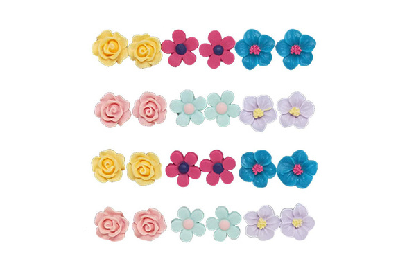 Spiritlele 12 Pairs Colors Crystal Flower Face Magnetic Clip Non Piercing Earrings Set Unisex