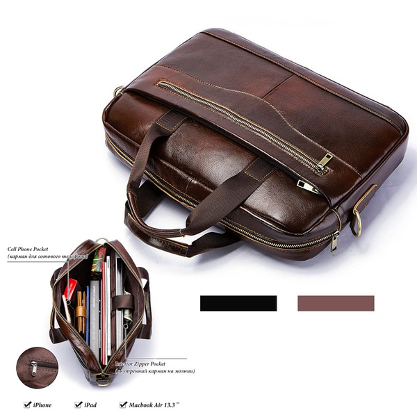 Men's Genuine Leather Briefcase Male Men Laptop Bag Natural Leather