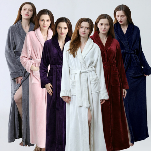 2021 New Ladies Warm Luxury Flannel Extra Long Bathrobe Winter Fur ...