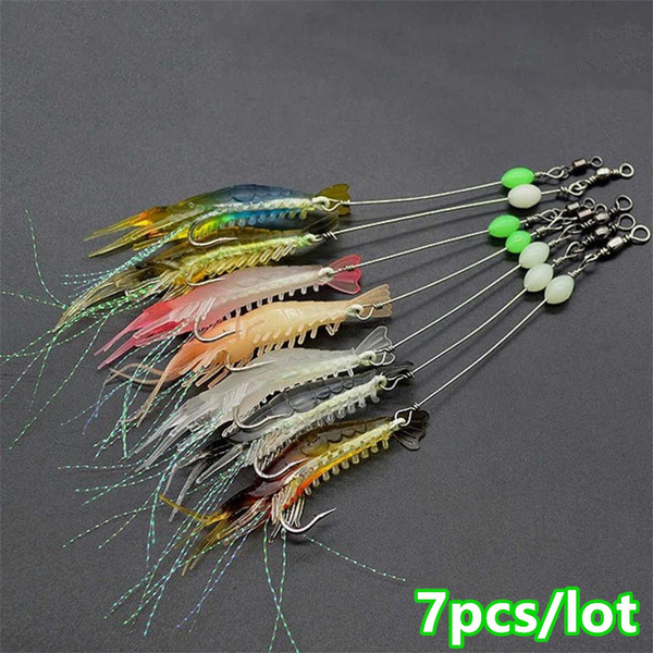 7pcs/lot 8cm 5g Luminous Shrimp Silicon Soft Artificial Bait With Hooks  Swivels Anzois Para Pesca Sabiki Rigs Fishing Tackle