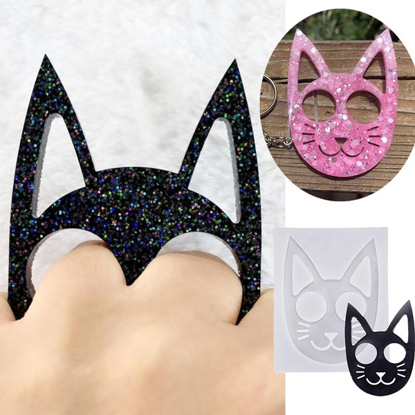 1 Pcs Diy Glossy Self Defense Cat Keychain Pendant Casting Silicone Mould Epoxy Resin Mold Wish