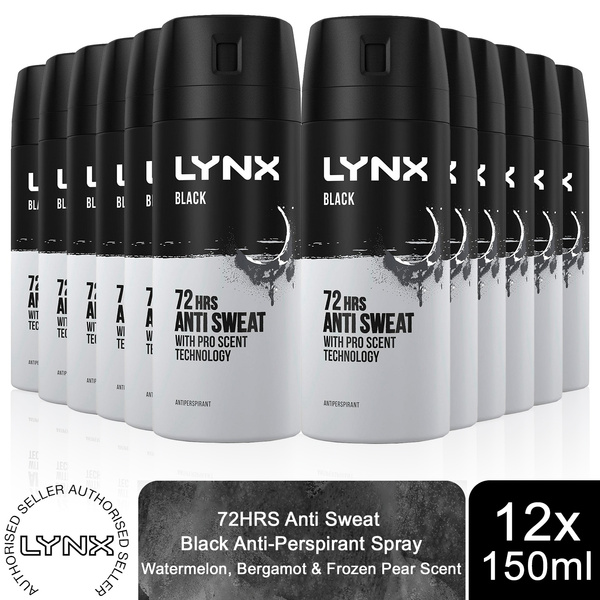 Lynx Men AntiPerspirant Body Spray, Black, 12 Pack, 150ml Wish