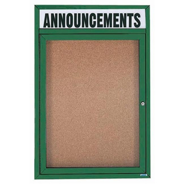 Aarco Products DCC3624RHG 1-Door Bulletin Board with Header - Green | Wish