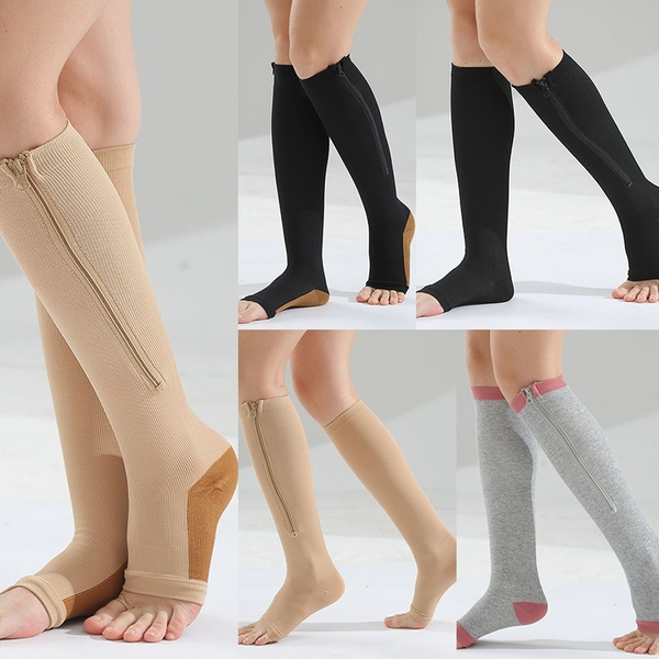 Unisex Compression Socks Zipper Leg Support Knee Socks Women Men Open Toe  Thin Anti-Fatigue Stretchy Socks