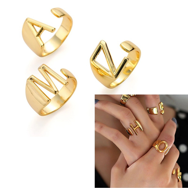 Gold Plated CUSTOMIZED Yellow & Rose Gold Heart Initial Letter Ring An –  Fran & Co. Jewelry Inc.