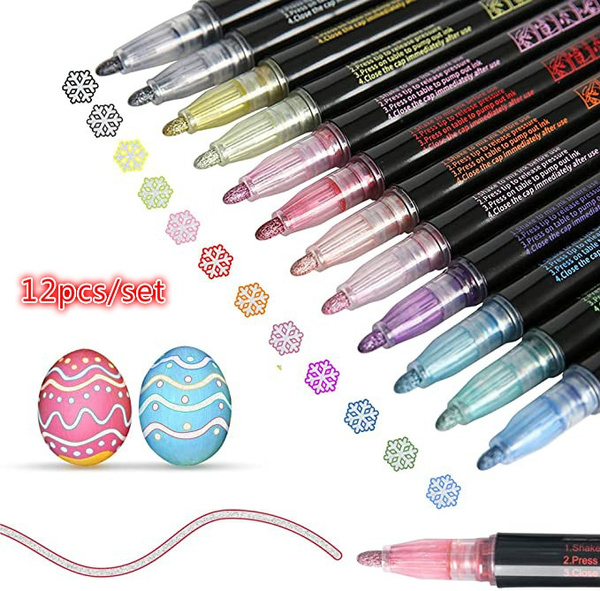 Doodle Dazzle Markers, Double Line Outline Pen Markers,Magic Shimmer Paint  Pens,12 Colors Marker Pen for Highlight for Drawing/Painting/Posters/DIY  Art Crafts (12 Colors)