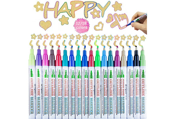 DoodleDazzles Shimmer Markers - Double Line Outliner Markers - Metallic  Pens