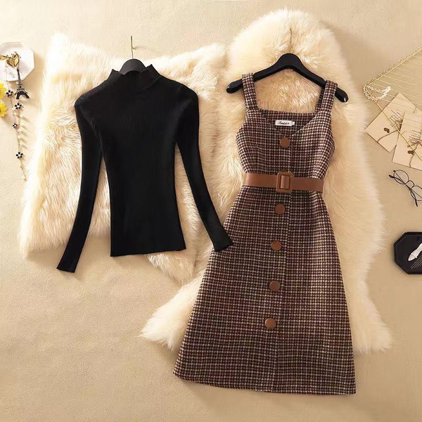 Vintage Korean Woolen Korean Dress For Women Autumn/Winter Slim Fit Tunic  With Suspender Strap And Elegant Square Collar 210518 From Mu04, $33.74 |  DHgate.Com