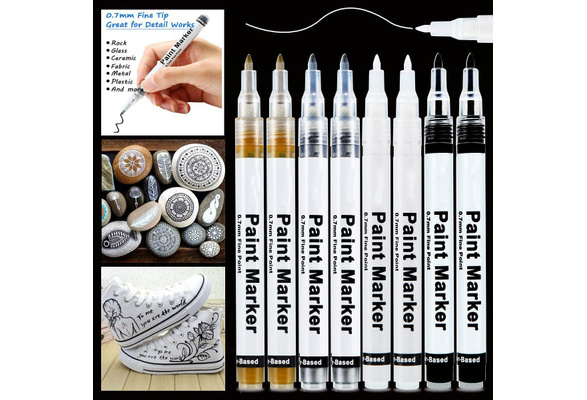 AKARUED White Paint Pen for Art - 8Pack Acrylic White Paint Marker for Rock  Painting, Stone, Wood, Canvas, Glass, Metal, Metallic
