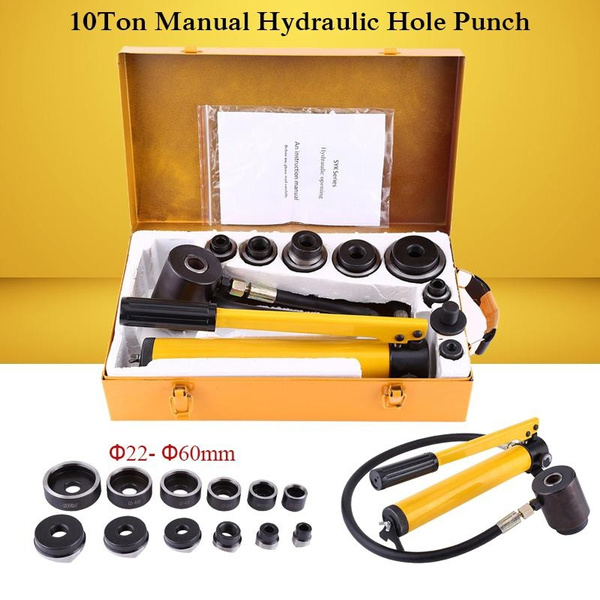 10 Ton 6 Die Hydraulic Knockout Punch Driver Kit Hand Pump Hole Tool 22mm-60mm 