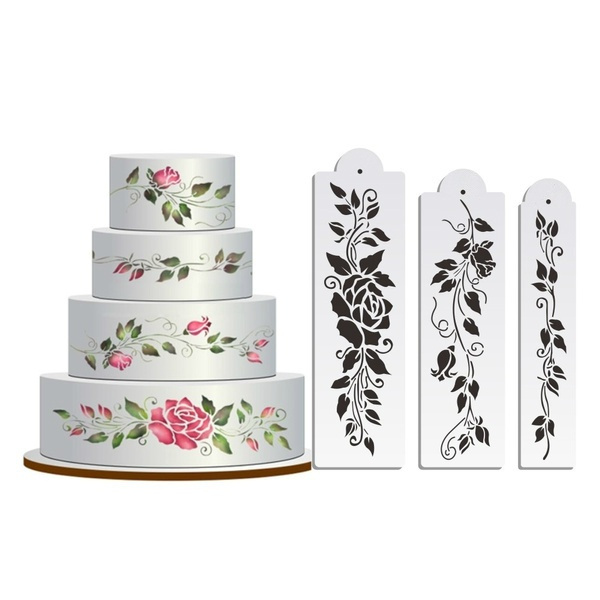 Rose Cake Stencil Set, Flowers Cake Stenciling, Fondant Decorating Stencil,  Classic Cake Side Decoration,Stencils for Wall