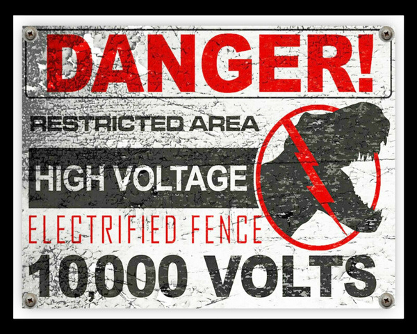 DANGER RESTRICTED AREA ELECTRIC FENCE JURASSIC PARK METAL SIGN WALL ...