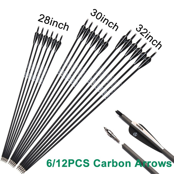 28/30/32inches Carbon Arrow 6/12pcs Arrows Set Replaceable Arrowhead